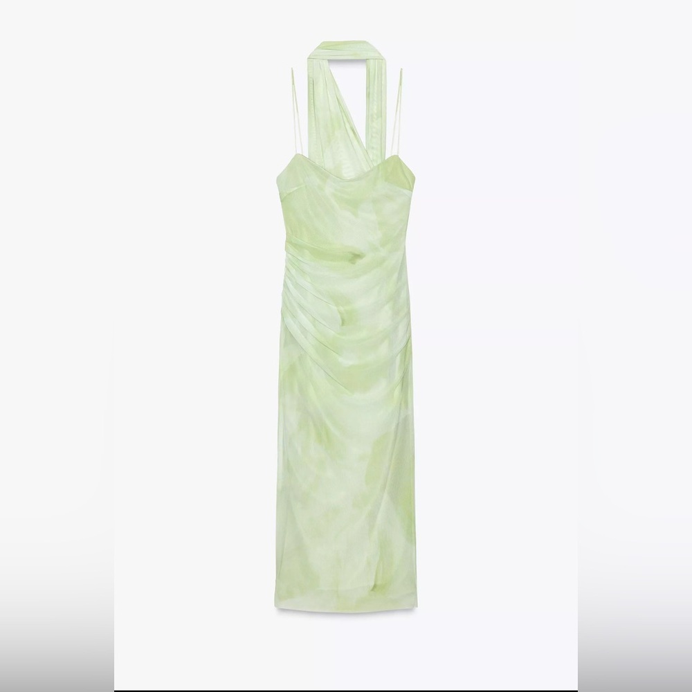 Zara Tulle Green Floral Dress